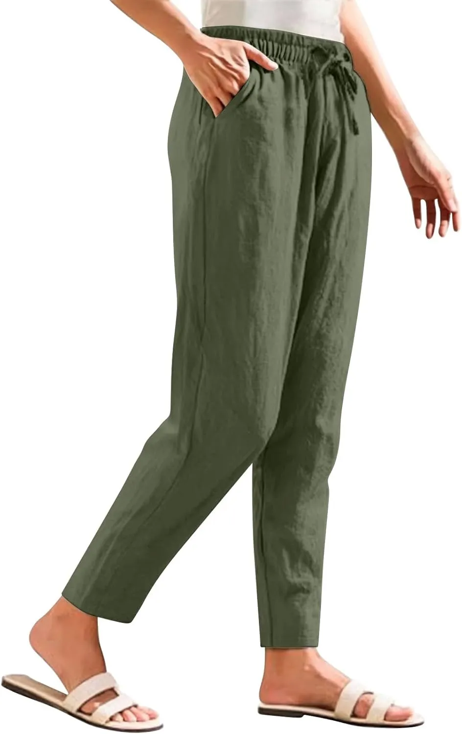 Women's Cotton Linen Pants Straight Leg Elastic Drawstring Trousers Casual 2025 Summer Beach Lounge Pant
