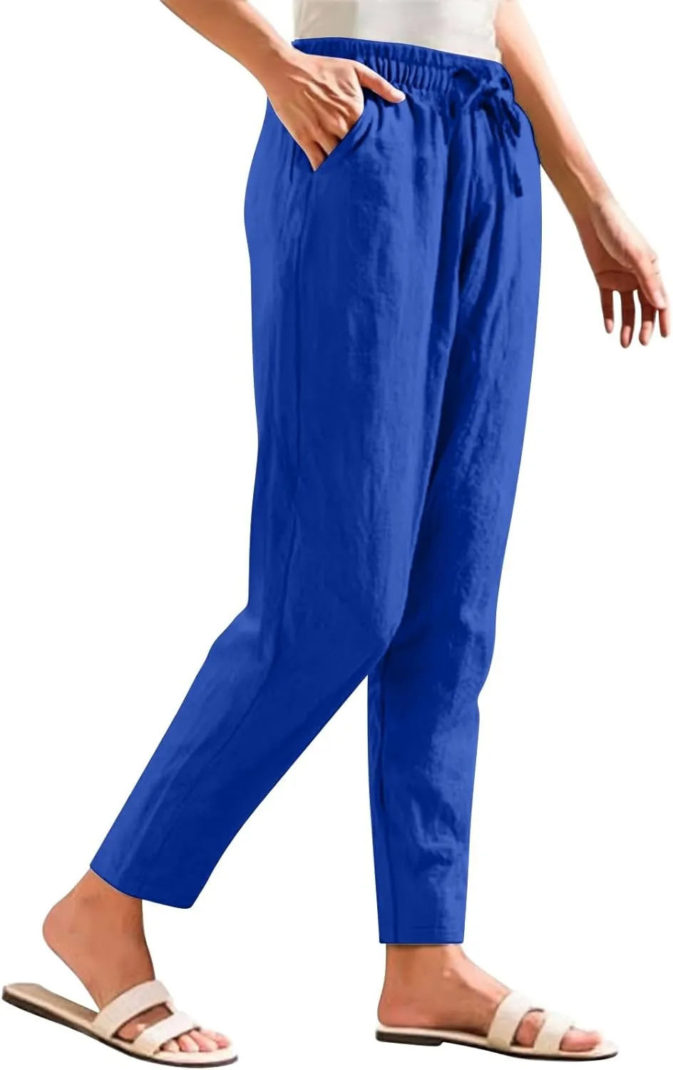 Women's Cotton Linen Pants Straight Leg Elastic Drawstring Trousers Casual 2025 Summer Beach Lounge Pant