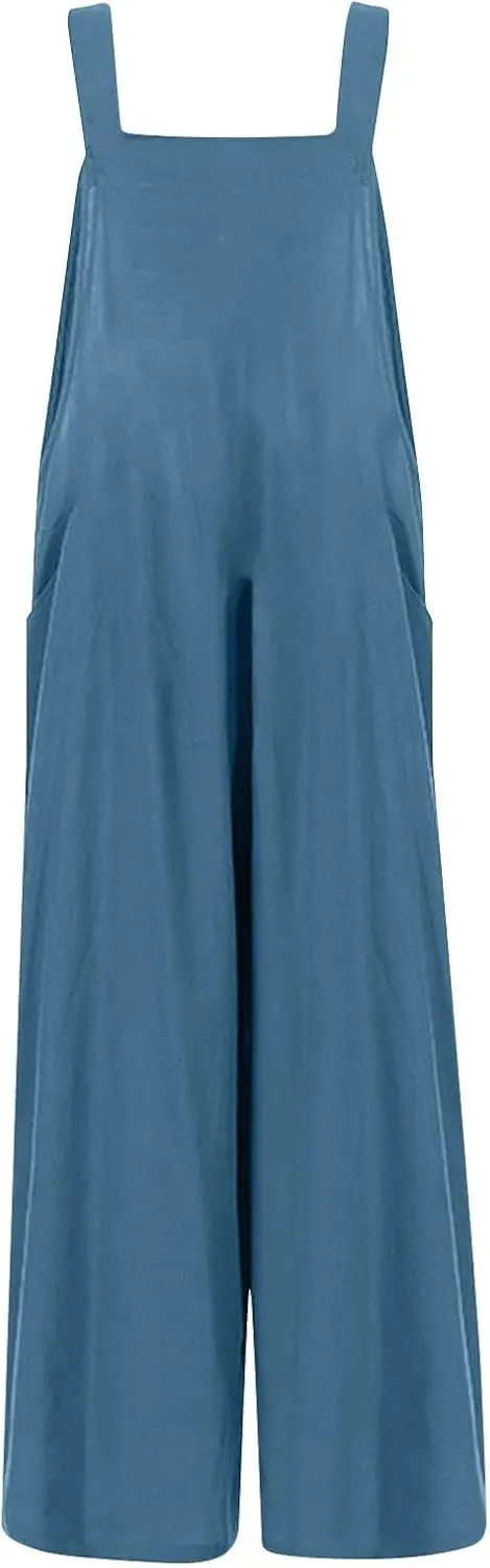 Women's Jumpsuits Casual Loose Outfits Vintage Beach Overalls with Pockets 2025 Spring Summer Palazzo Rompers