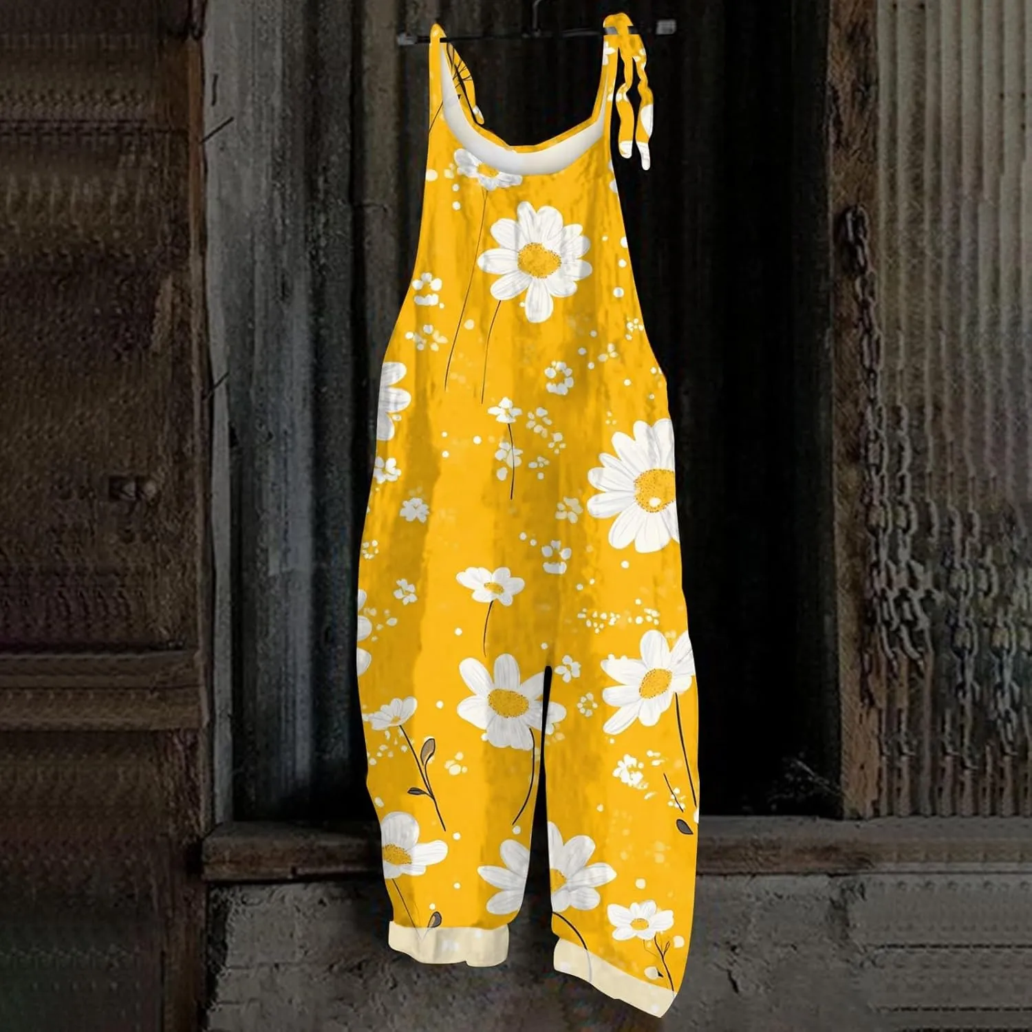 Womens Summer Floral Printed Jumpsuits Boho Linen Spaghetti Strap Baggy Romper Wide Leg outfits Active Pants