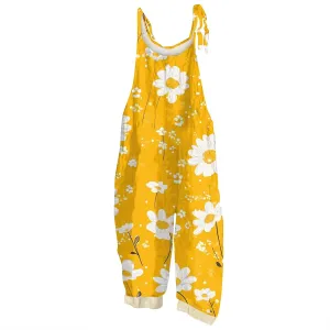 Womens Summer Floral Printed Jumpsuits Boho Linen Spaghetti Strap Baggy Romper Wide Leg outfits Active Pants