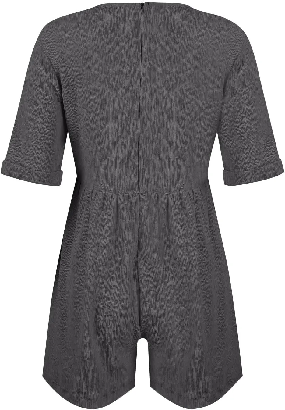 Women's Summer Linen Romper Casual V Neck Wide Leg Jumpsuit Loose Fit Short Sleeve Beach Travel Overalls with Pockets